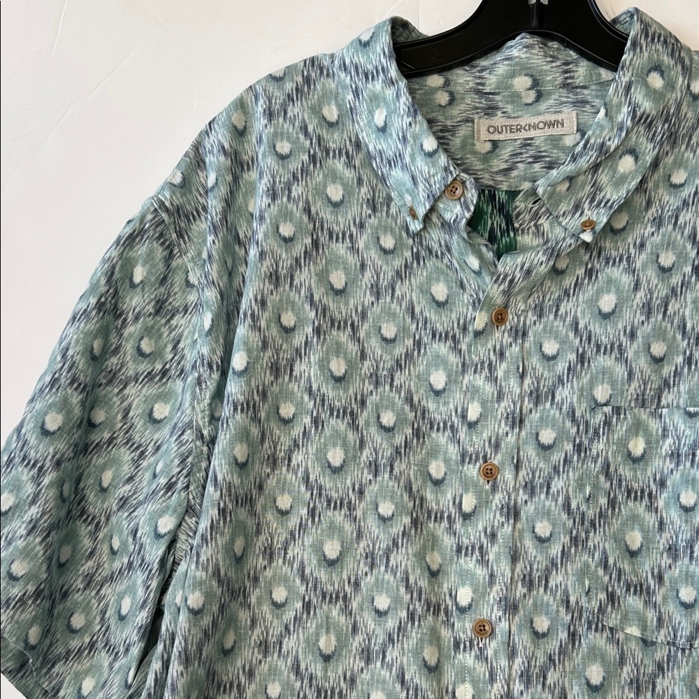 Outerknown Teal Patterned Casual Shirt Short Sleeve button up size XXL